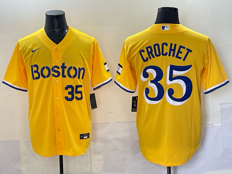 Men 2025 Boston Red Sox #35 Crochet yellow Nike MLB Jersey style 001